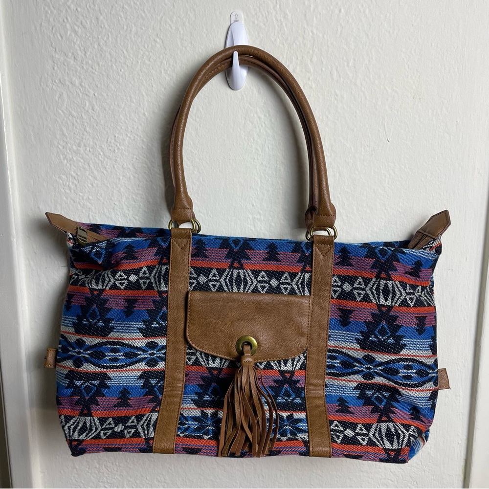 Madden Girl Aztec Handbag Multicolor Double Handle Zip Up Shoulder Bag
